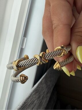 Two-Tone Twisted Cable Cuff Bracelet in Gold and Silver